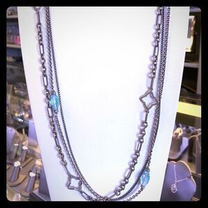 AUTHENTIC David Yurman Quatrefoil 925 Sterling Silver Blue Topaz Necklace